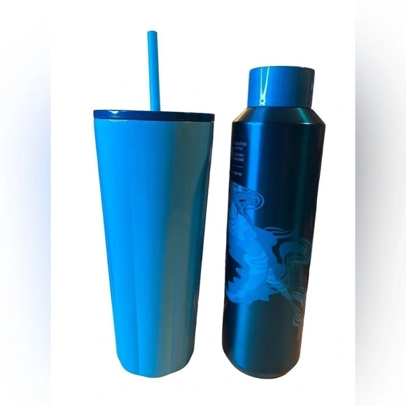 STARBUCKS Metal Venti 2-Color & Matching Mermaid Vac Insulated Water Bottle NWT - Picture 4 of 9